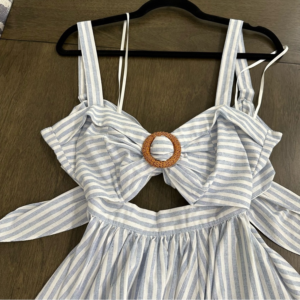 Aakaa Blue and White Striped Tie-BackDress - Picture 9 of 15